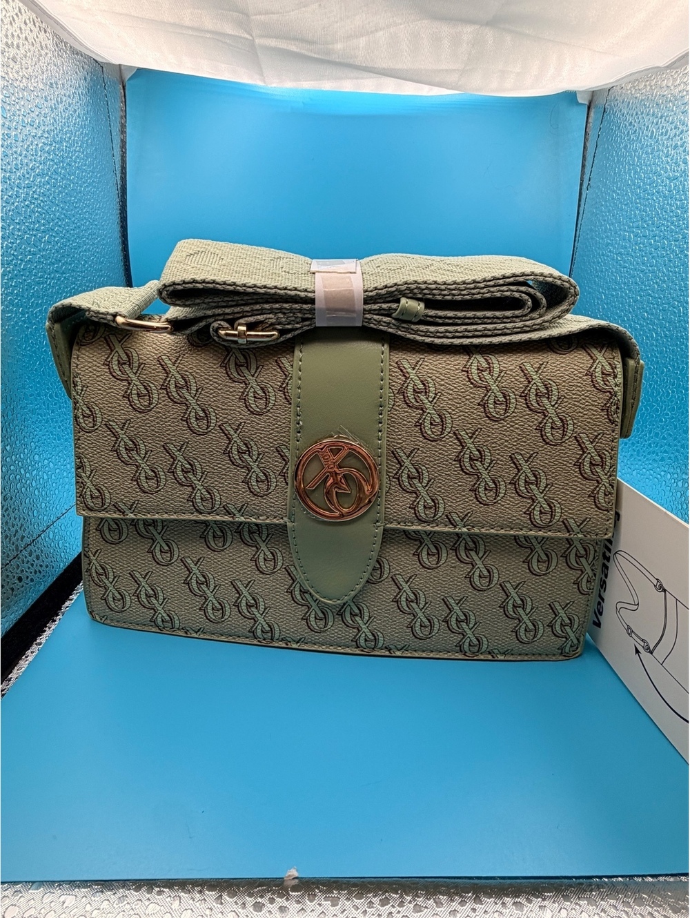 XOXO Green Logo Print Crossbody Bag with Adjustable Strap